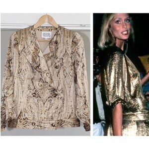 Bill Blass Vintage - 1970s Disco Satin Paisley Bomber, Studio 54, USA Union, 8